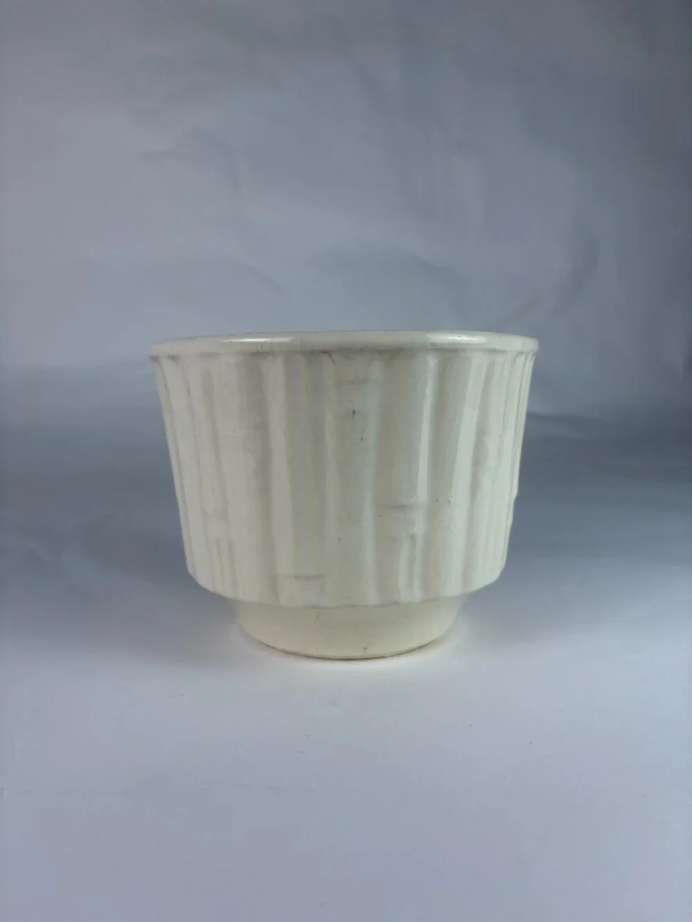 Vintage McCoy Pottery White Faux Bamboo Planter | Mid Century Ceramic Cachepot